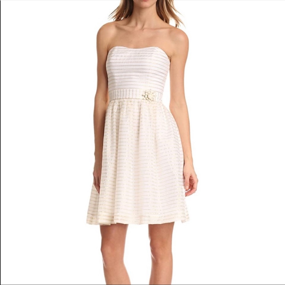 Lilly Pulitzer Kerry Strapless Dress NWOT Size 12 White & Gold Metallic Holiday